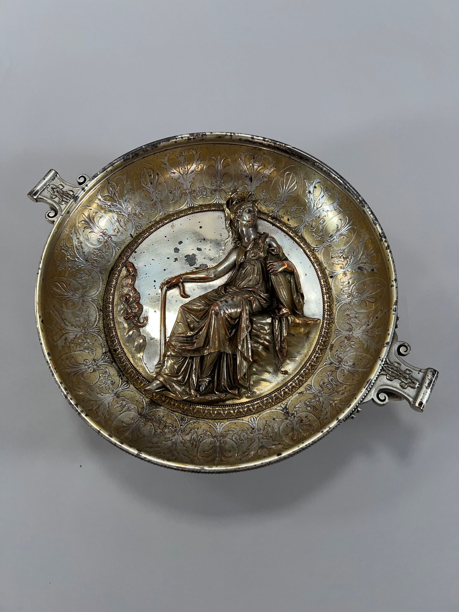 A PARCEL-GILT BRONZE AND COPPER PATERA ?? LA MINERVE CUP, CHRISTOFLE, PARIS, CIRCA 1880 (1 of 3)