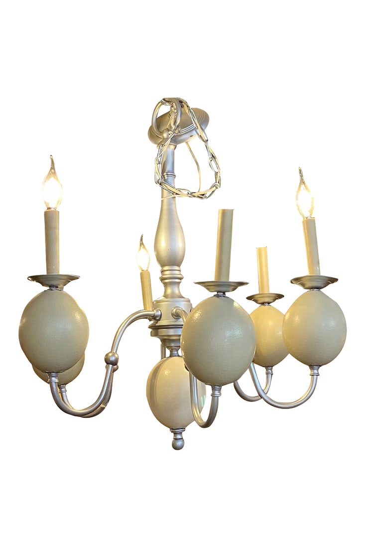 MID-CENTURY ANTHONY REDMILE STYLE BRASS AND OSTRICH EGG 6-BRANCH CHANDELIER (1 of 7)