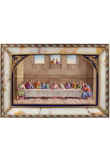 A LARGE FRENCH SEVRES STYLE PAINTED PLAQUE TITLED 'THE LAST SUPPER', Circa 1900 (1 of 5)