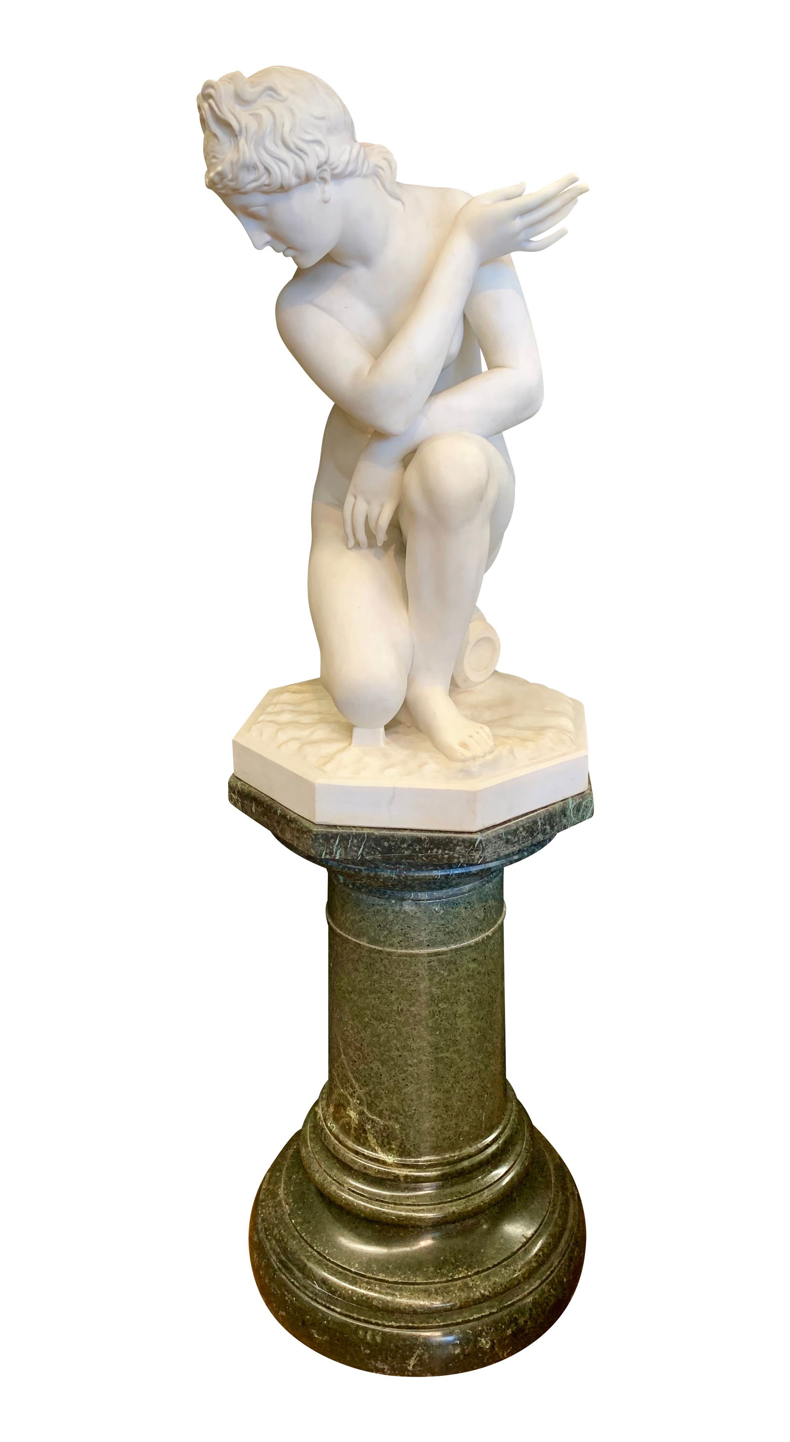 A LARGE ITALIAN CARRARA MARBLE SCULPTURE OF CROUCHING VENUS, Late 19th Century (1 of 10)