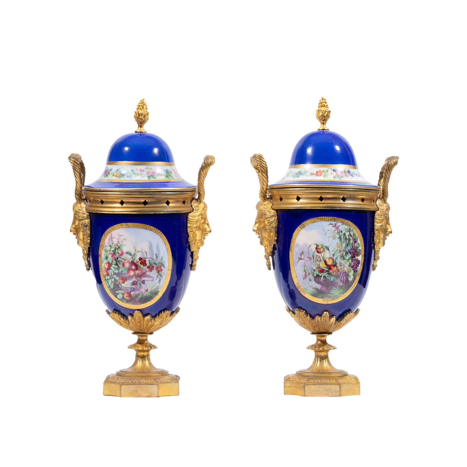 PAIR OF SMALL FRENCH SEVRES STYLE LIDDED & GILT BRONZE MOUNTED VASES (1 of 4)