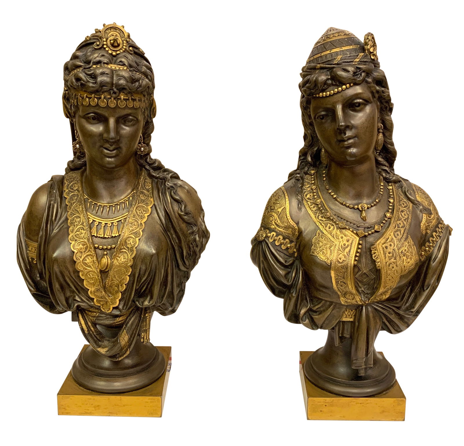 FRENCH PAIR OF GILT AND PATINATED BRONZE ORIENTALIST BUSTS, 19TH CENTURY (1 of 10)
