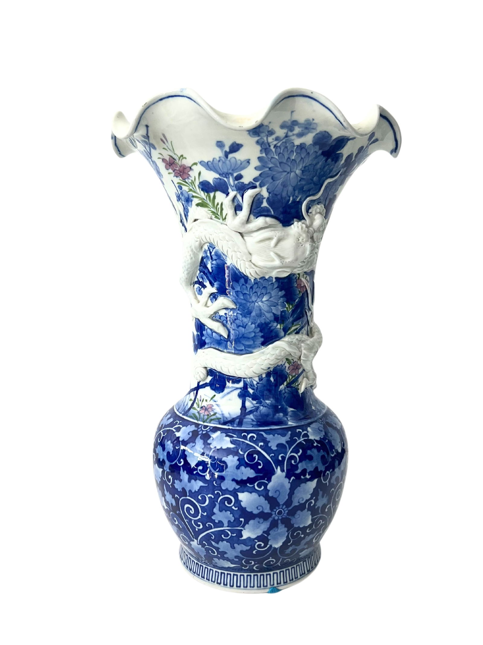 JAPANESE BLUE AND WHITE DRAGON VASE WITH FLARED NECK, 19TH CENTURY (1 of 6)