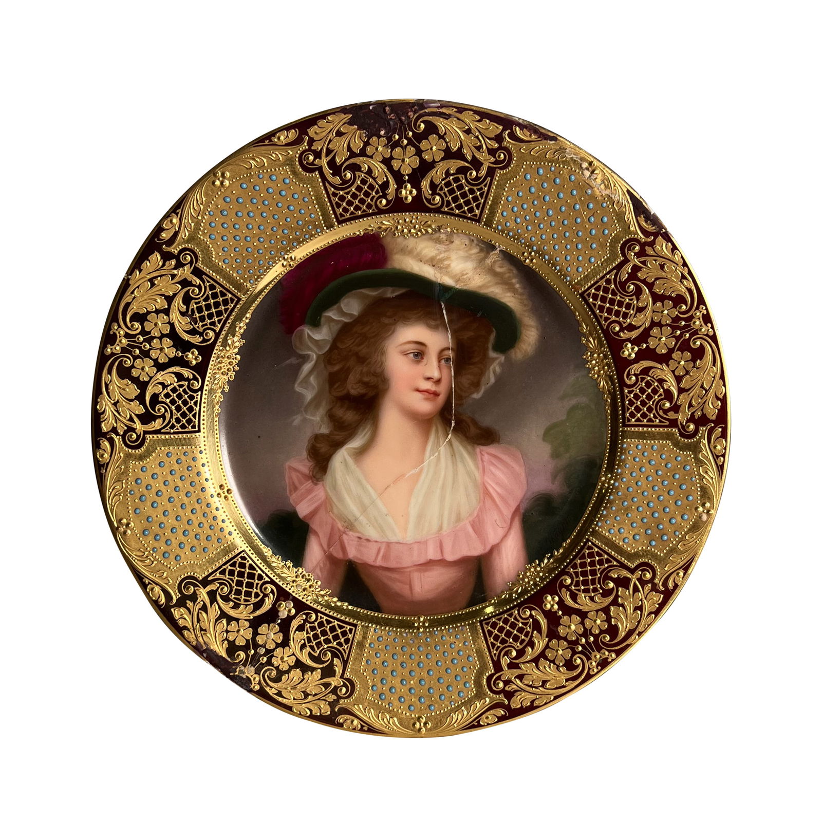 AN AUSTRIAN ANTIQUE ROYAL VIENNA JEWELED PORCELAIN PLATE (1 of 6)