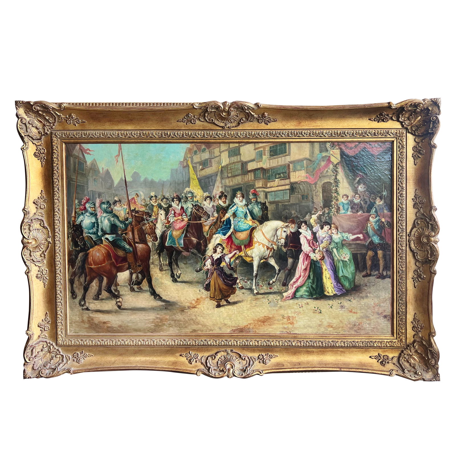 A Large 19th Century French Oil on Canvas Depicting a Queen on a Horse Signed (1 of 7)