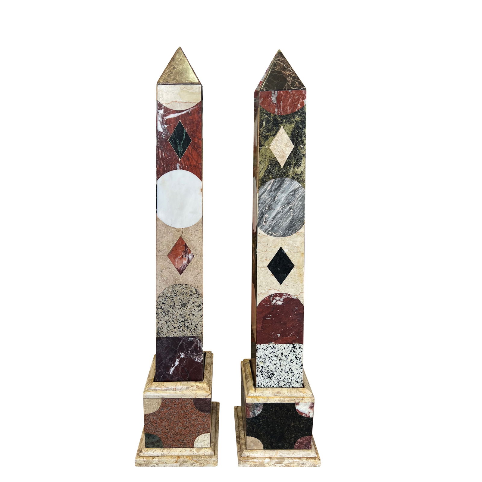 A Large Vintage Pair of Grand Tour Style Marble Inlaid Obelisks, 1970 (1 of 7)