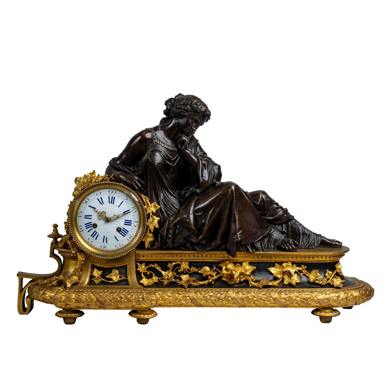 FRENCH GILT AND PATINATED BRONZE MANTEL CLOCK OF 'CLEOPATRA', 19TH CENTURY (1 of 6)