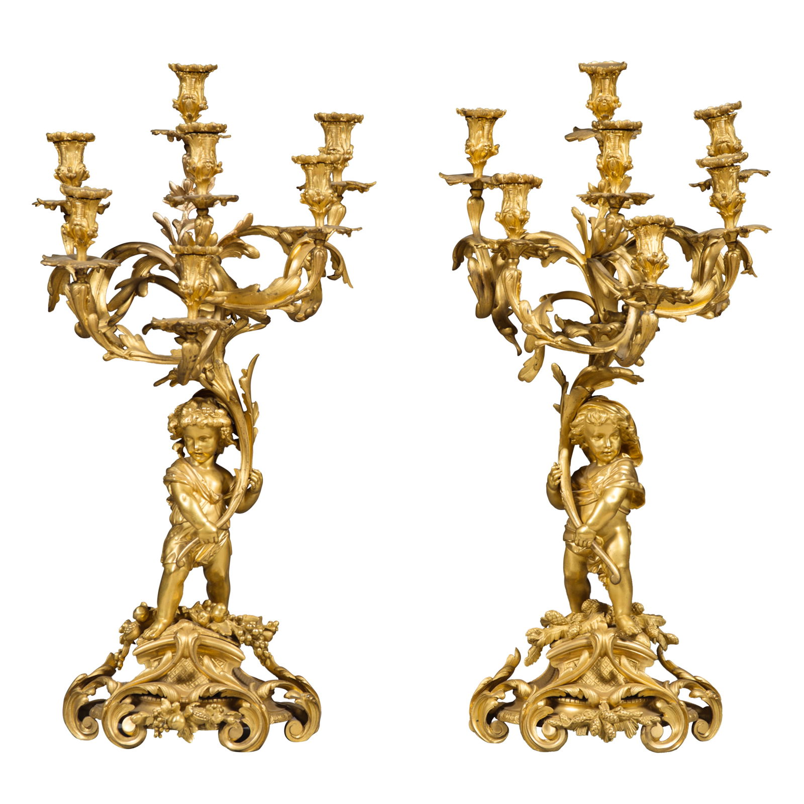 VICTOR RAULIN PAIR OF GILT BRONZE FIGURAL CANDELABRAS, PARIS CIRCA 1900 (1 of 1)