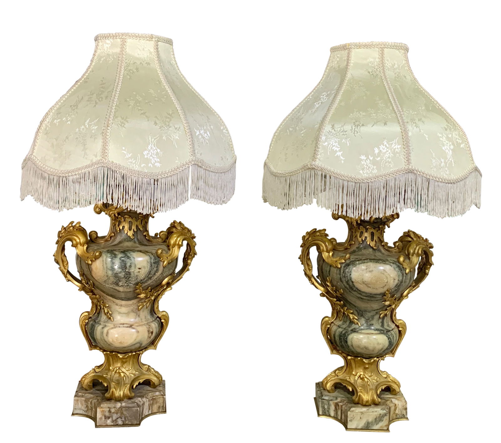 PAIR LOUIS XV STYLE ORMOLU MOUNTED AND MARBLE URNS/LAMPS BY MAISON MILLET, 19TH CENTURY (1 of 5)