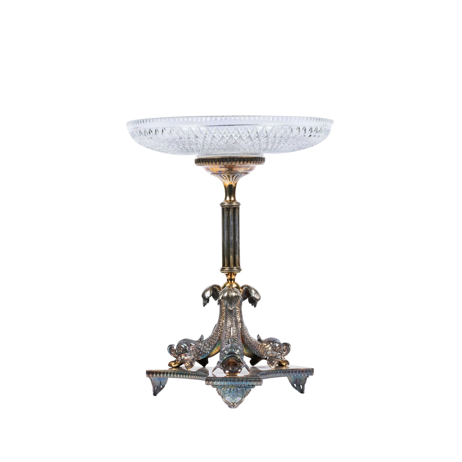 AN ENGLISH SILVERED BRONZE AND CRYSTAL COMPOTE, LATE 19TH CENTURY (1 of 7)