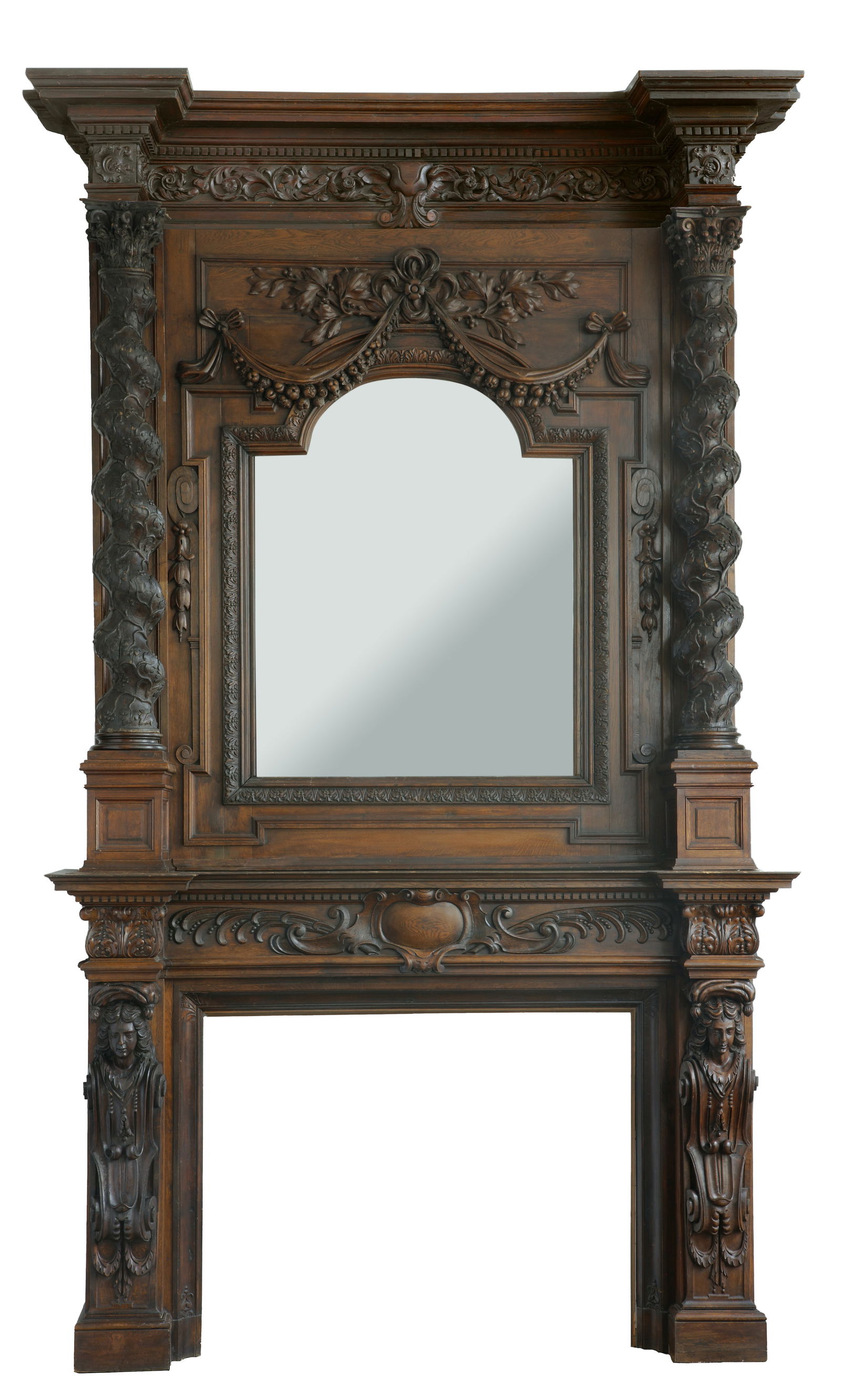 FRENCH WALNUT AND OAK CARVED FIRE SURROUND, 19TH CENTURY (1 of 5)