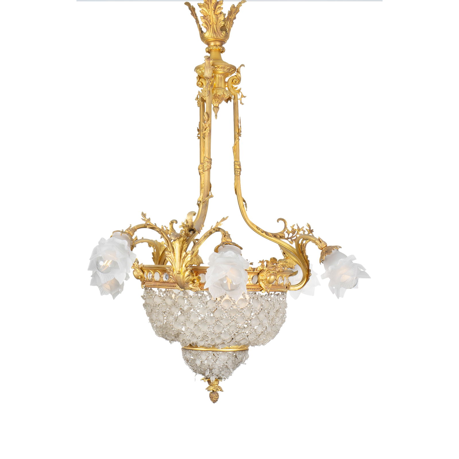 A FRENCH LOUIS XV STYLE GILT BRONZE AND BEADED GLASS CHANDELIER, LATE 19TH CENTURY (1 of 6)