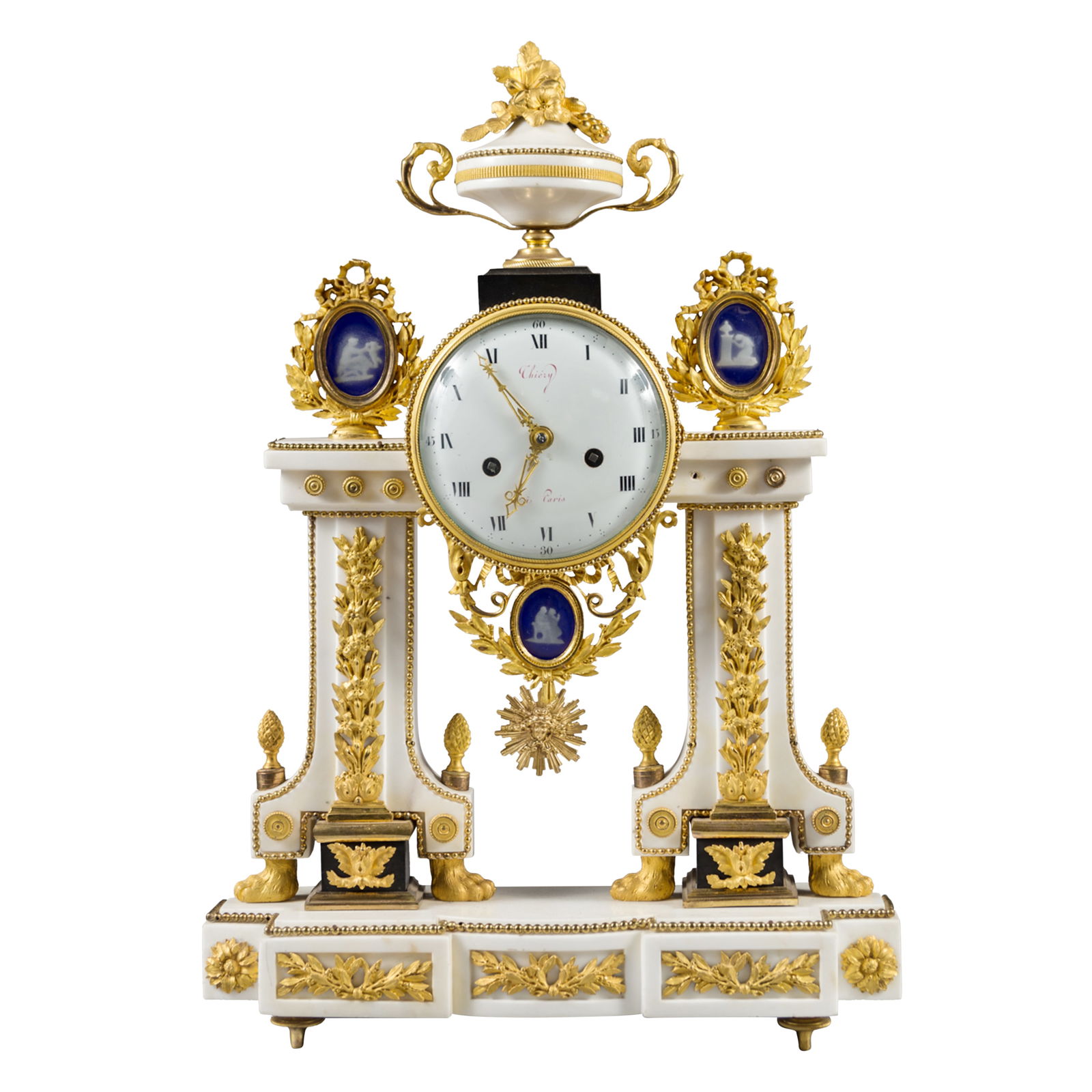 FRENCH LOUIS XV STYLE WHITE MARBLE AND ORMOLU MANTEL STRIKING CLOCK, 19TH CENTURY (1 of 7)