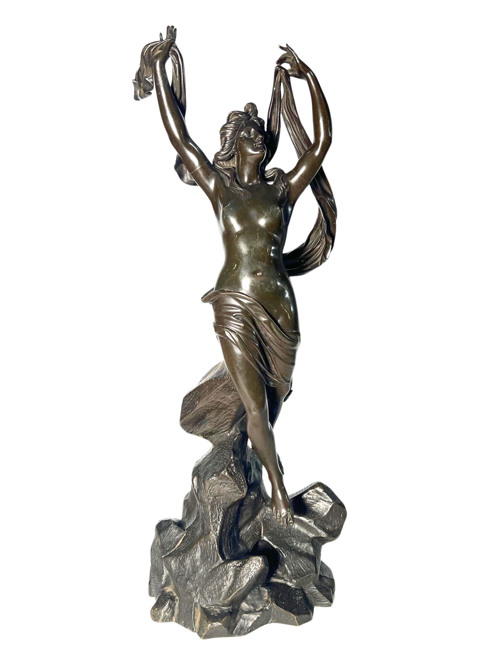 AN ENGLISH PATINATED BRONZE FIGURE OF A LADY: AN ENGLISH PATINATED BRONZE FIGURE OF A LADY BY J.A HATFIELD SIGNED, DIMENSIONS HEIGHT: 21 3/4"