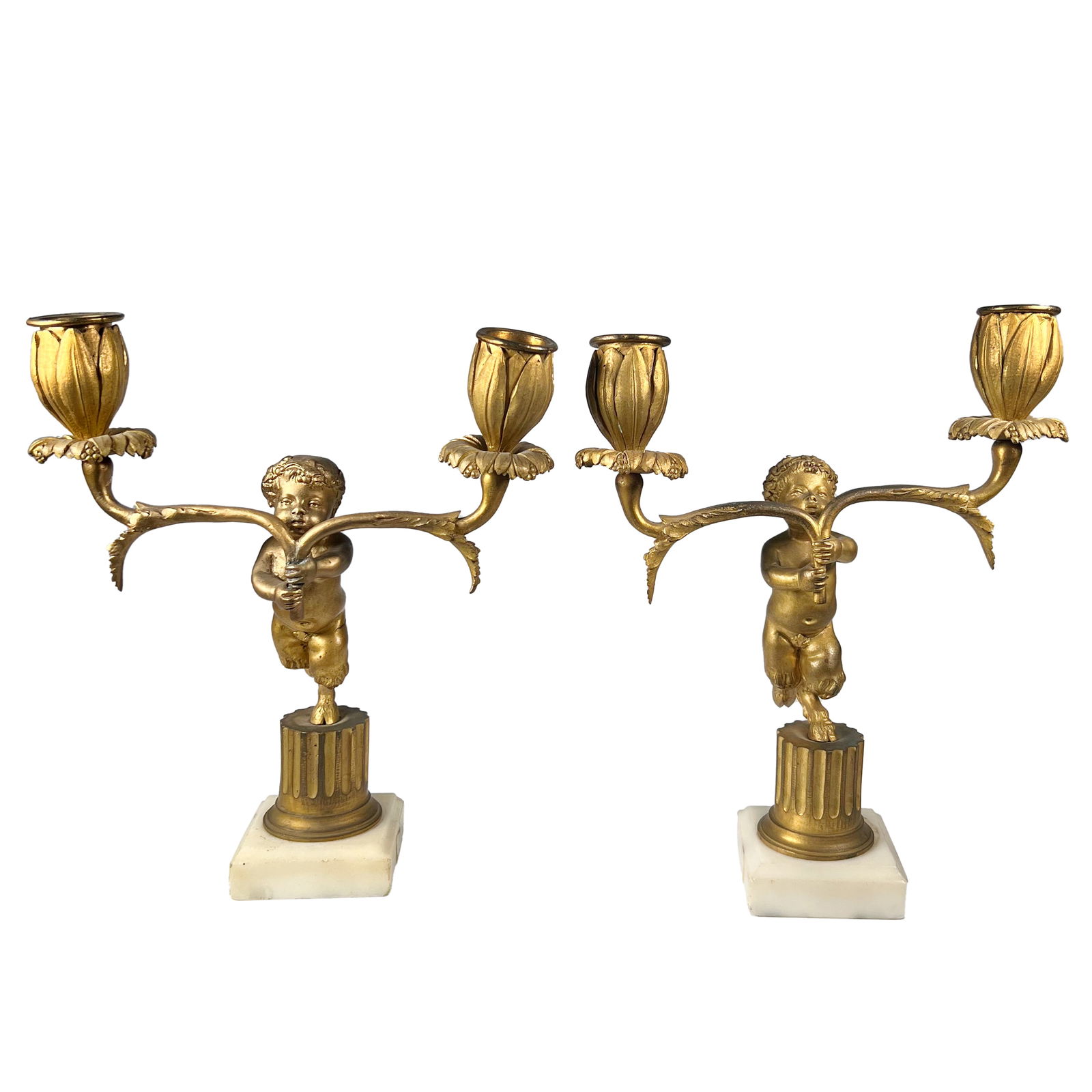 FRENCH GILT BRONZE AND MARBLE CANDLE HOLDERS, EARLY 20TH CENTURY (1 of 4)