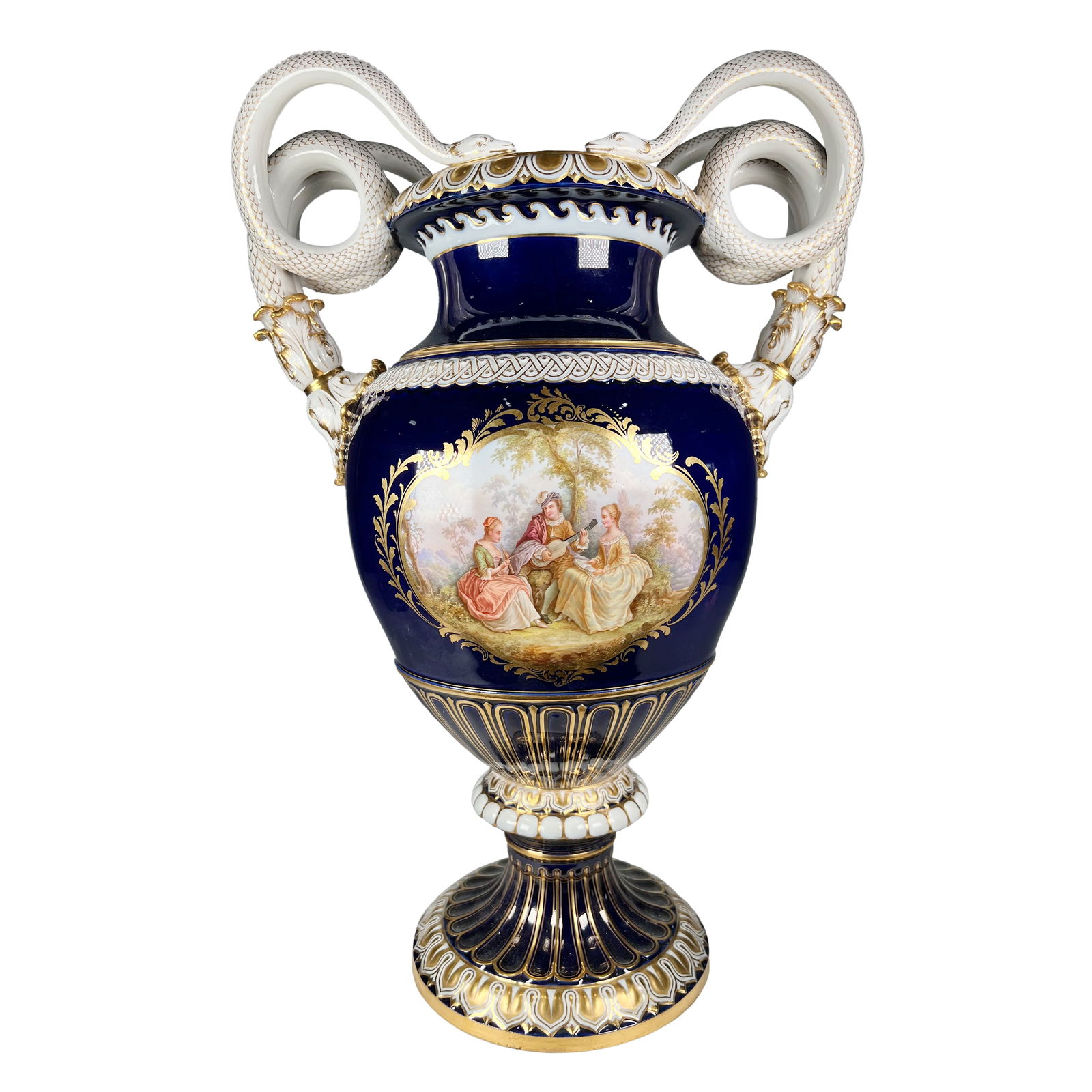 A LARGE MEISSEN URN SHAPED DOUBLE HANDELED VASE, 19TH CENTURY (1 of 6)