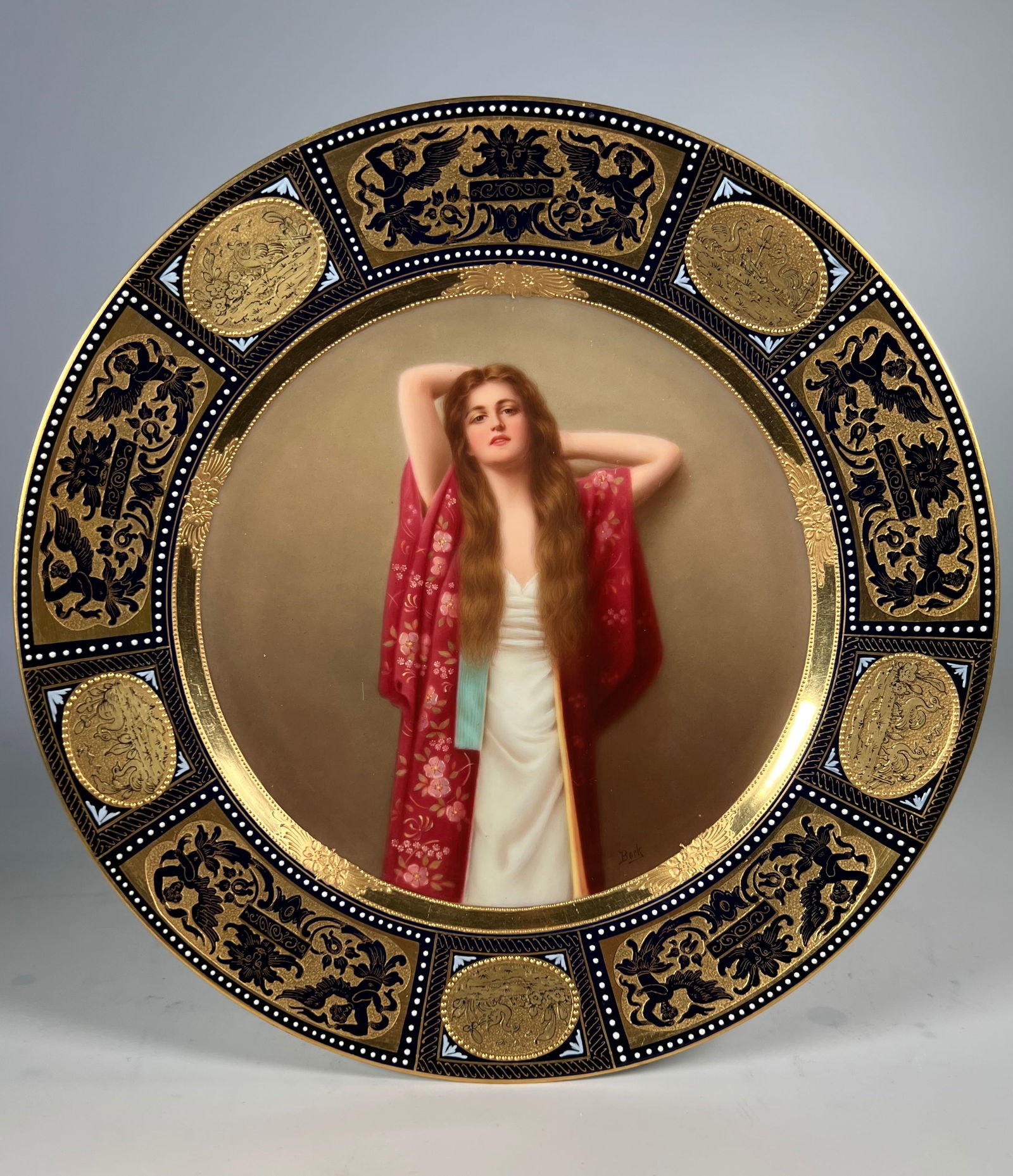 AUSTRIAN ROYAL VIENA PORCELAIN PORTRAIT PLATE TITLED 'DOLCE FAR MIENTE' (1 of 4)