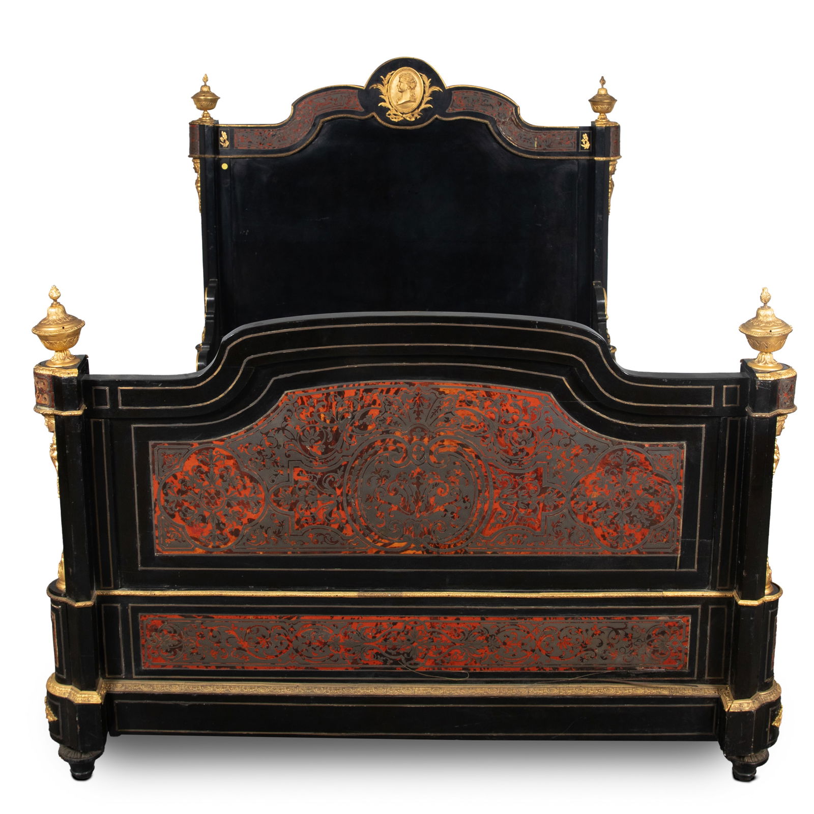 19TH CENTURY FRENCH ORMOLU MOUNTED BOULLE STYLE QUEEN BED (1 of 10)