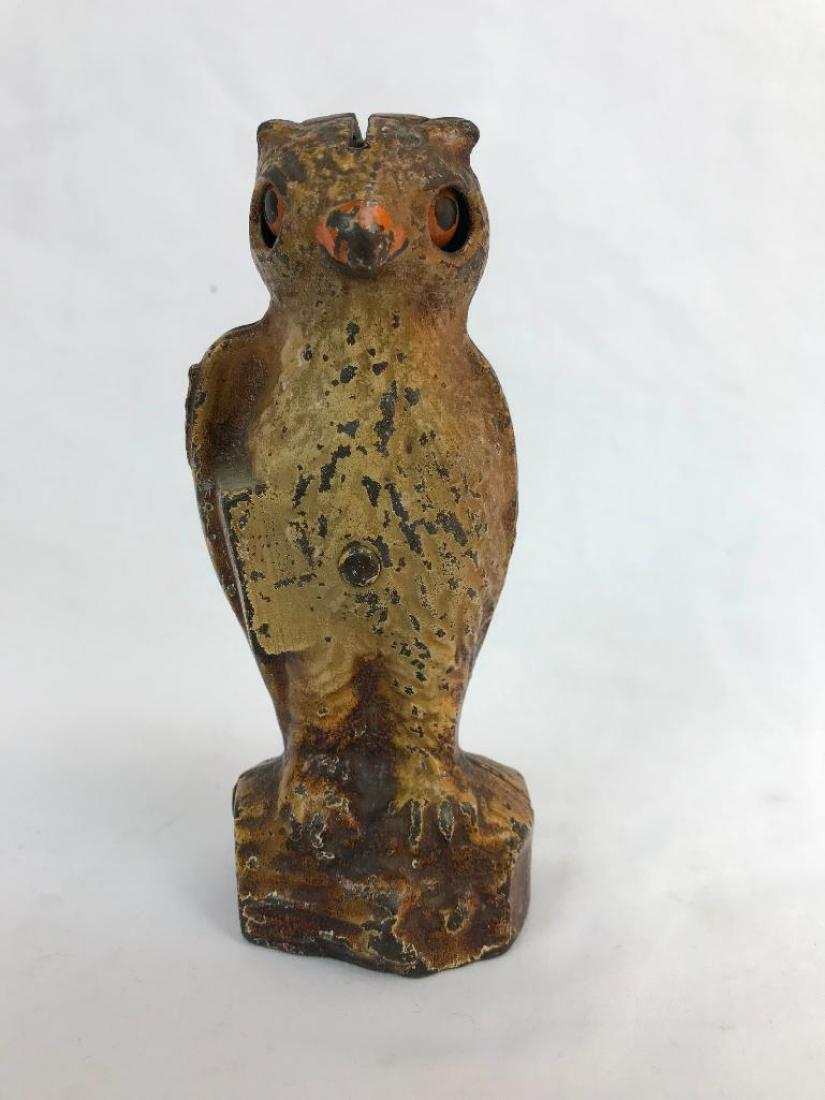 Owl Mechanical Bank: Kilgore cast iron Owl mechanical bank. The eyes roll when the coin is inserted.
