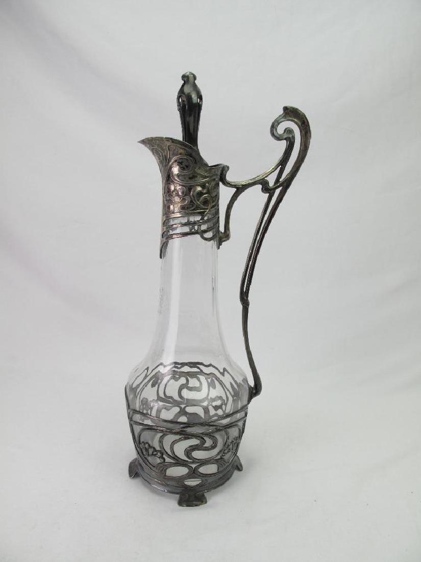 Art Nouveau Wine Decanter with Silver Plated Mounts: Art Nouveau wine decanter with silver plated mounts 14 1/2" tall