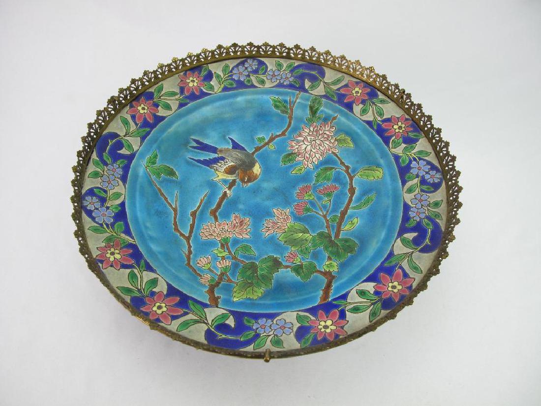 Longwy Faience Charger Gilt Metal Base Pierced Gallery (1 of 7)