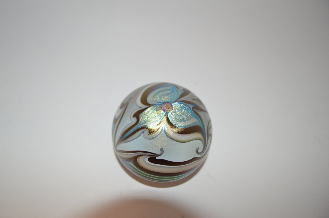 1978 Orient & Flume Paperweight: 1978 Orient & Flume Paperweight, blue, gold and silver luster, 3", signed and dated.