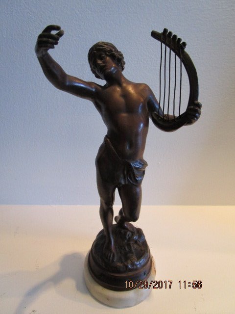 Bronze Statue on Marble: Man in Loincloth (1 of 3)