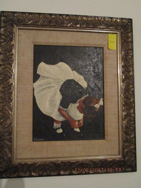 P. Corkett, Oil on Panel, Child Buckling Shoe (1 of 2)