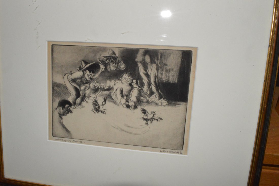 John Groth Etching: John Groth Etching \"Merry-Go-Round\", signed, 14.5\" X 12\" framed