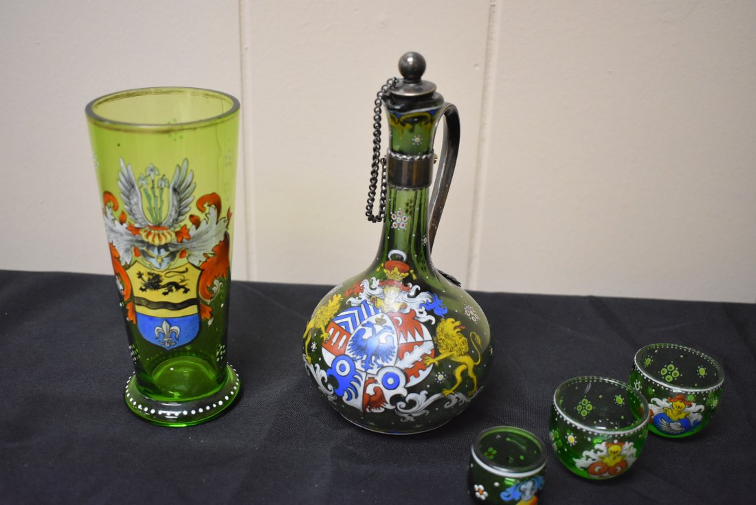 Green Glass Decanter Set Moser? Lion Crest (1 of 5)