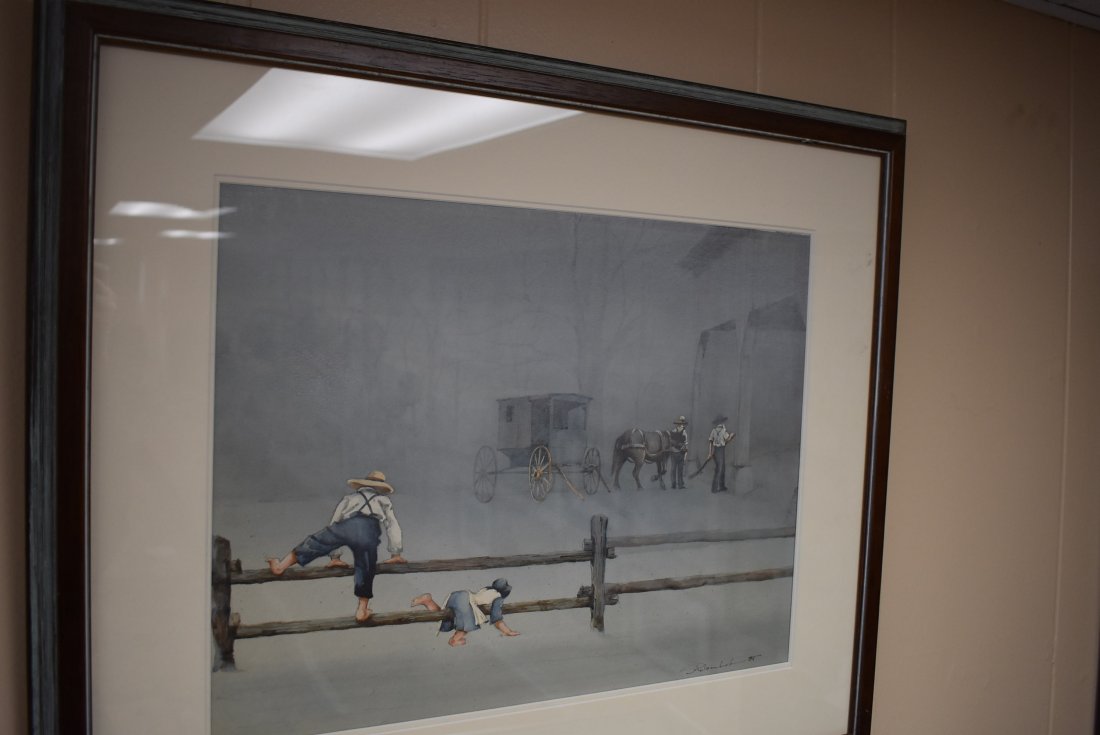 Signed Watercolor: Watercolor signed lower right, 21.5 x 25.5", Amish children
