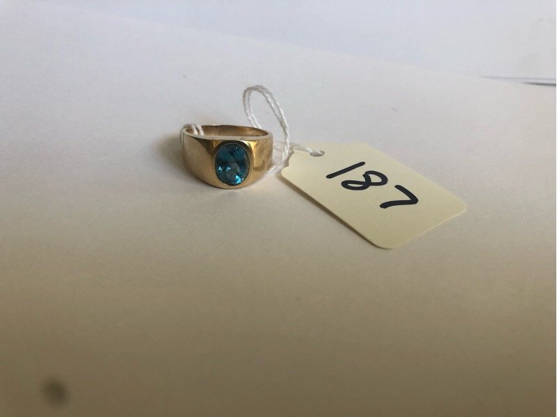 Mens 10K Gold Aquamarine Ring sz 10 (1 of 2)
