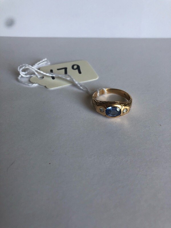 18K 750 Gold Blue Stone Ring sz 9.5 (1 of 3)