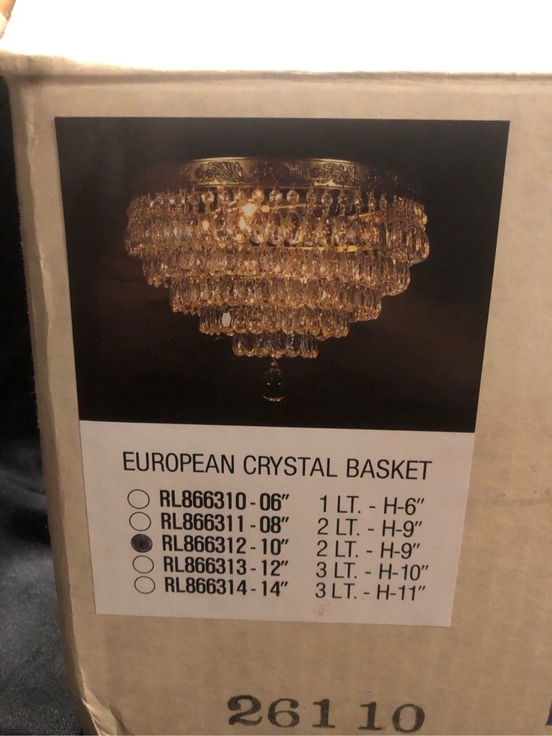 Vintage Gold Crystal Ornate Chandelier Italy: Beautiful new crystal chandelier purchased in 1990. Romaine Lighting Co.European Crystal basket