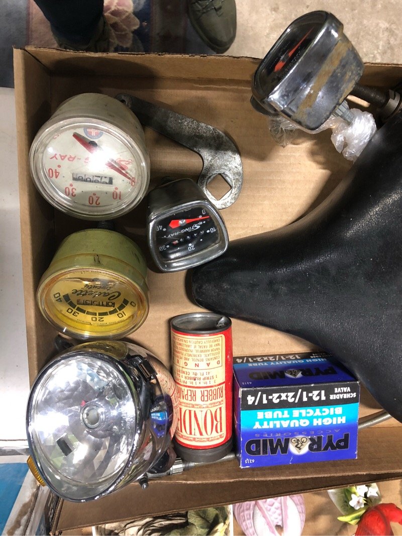 VTG Schwinn Bicycle Part Lot Speedometers Light: I don't know if these work they are being sold as is. Great resale lot for the old bike part dealer.