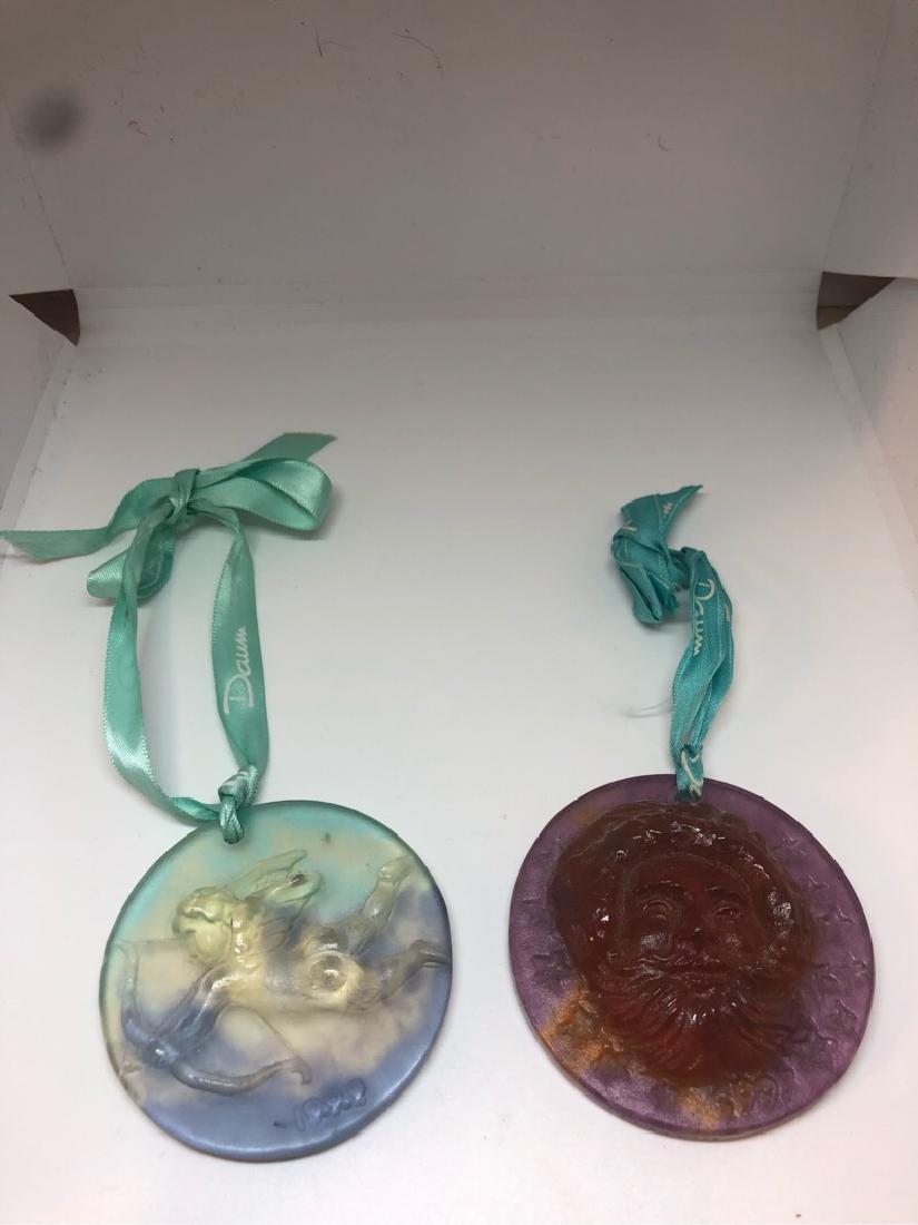 2 Glass Ornaments Daum Santa Angel: Santa Daum Ornament and an angel. 1997 and 1999.