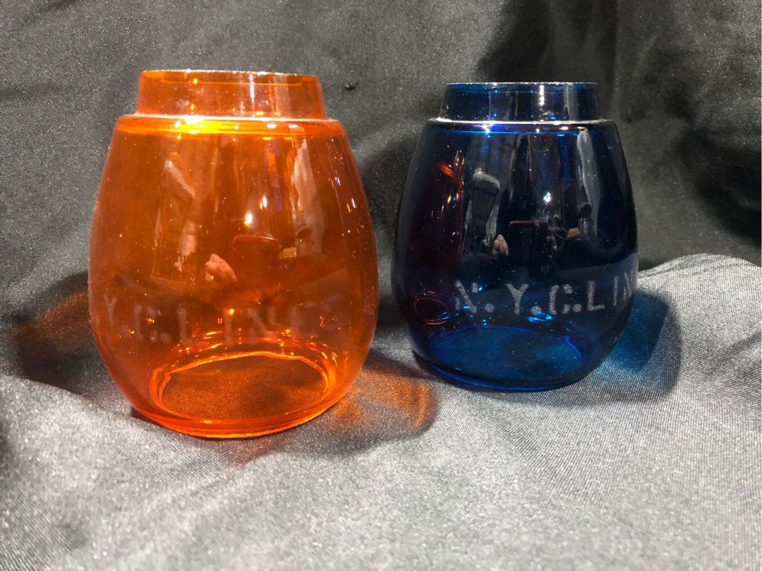 2 NYC Line Orange & Blue Globe Railroad Cnx Glass (1 of 5)