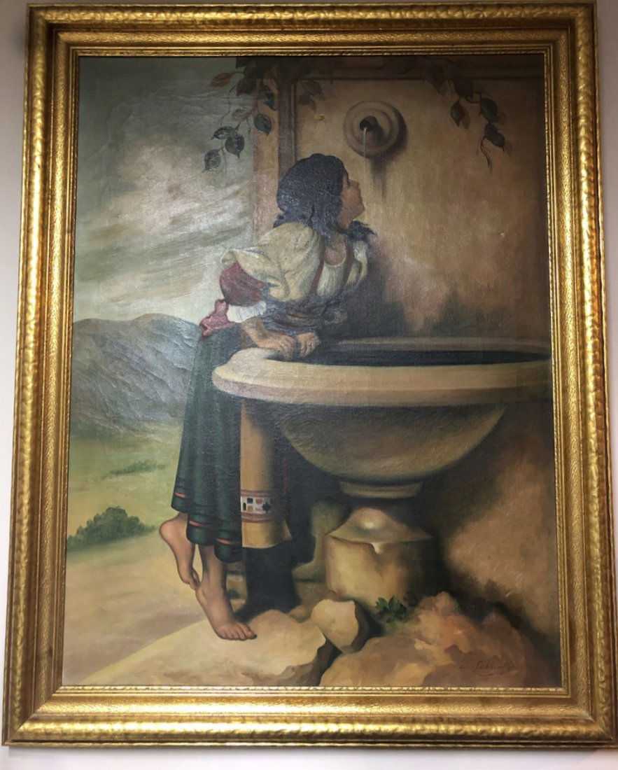 Roman Girl At A Fountain Large Oil Painting (1 of 2)