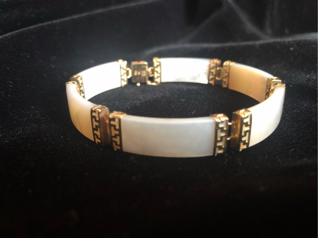 Vintage 14K Mother Of Pearl Link Panel Bracelet Hong (1 of 5)