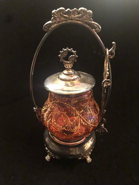 Victorian Cranberry Glass Pickle Castor Jar & Stand (1 of 6)