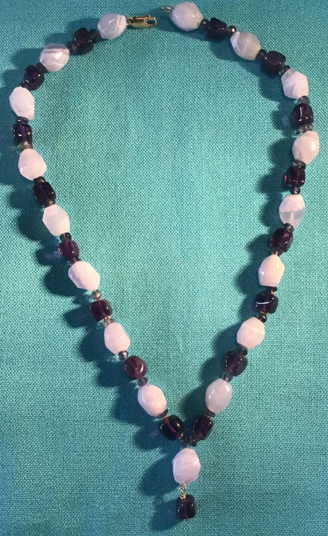 18" Amethyst & Rose Quartz necklace 14K clasp (1 of 3)
