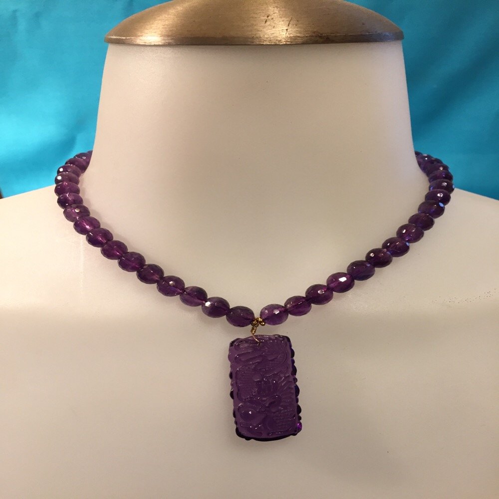 Amethyst faceted necklace w dragon pendant 14k clasp (1 of 9)