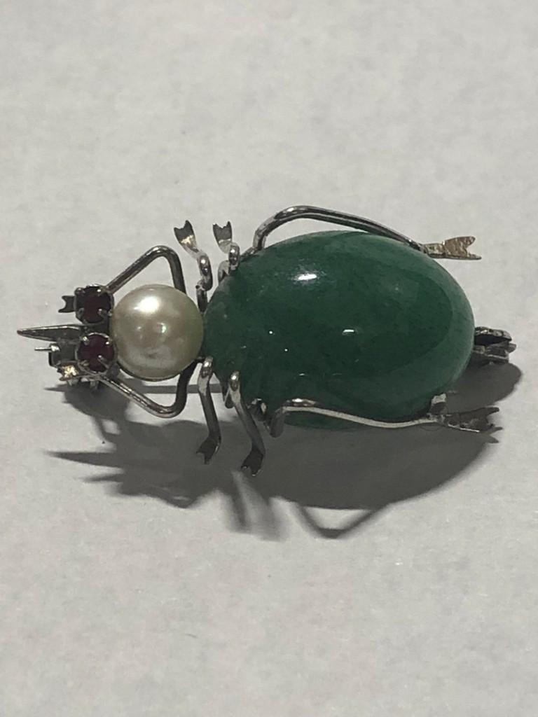 14k Vintage Bug Brooch Jade Pearl Jelly Belly (1 of 2)