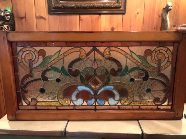 Antique leaded stained glass window jewels bevels 40x20 (1 of 5)