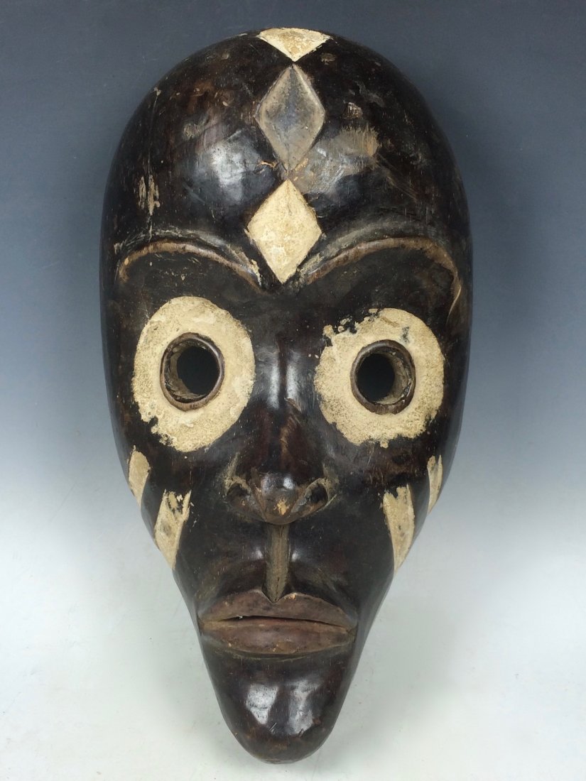 Dan Mask: African Art Dan Mask from Ivory Coast. The dimension is 13.5 inches high x 3.5 inches depth x 7.25 inches wide. The shipping cost for domestic is $25.00 flat rate shipping within the Continental US, i