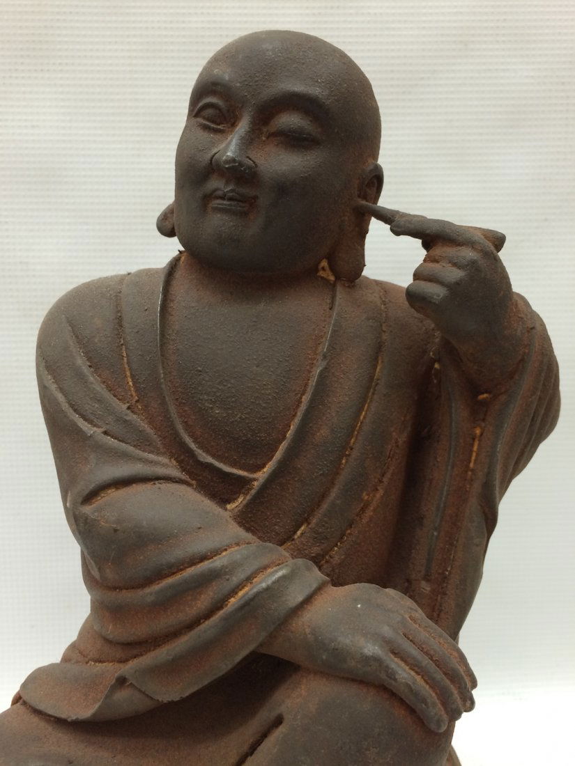 Cast Iron Lohan Statue: Chinese Art Cast Iron Lohan Statue, dimension is 12.5 inches high x 7 inches wide. The shipping cost for domestic is $35.00 flat rate shipping within the Continental US, international foreign shipping