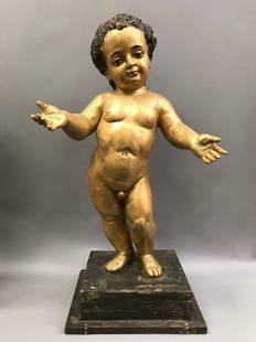 Carved Wood Santo Niño: Carved Wood Religious Santo Niño, dimension is 25.5 inches high x 14 inches wide. The shipping cost for domestic is $125.00 flat rate shipping within the Continental US, international foreign shippin