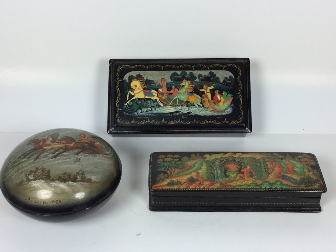Assorted Russian Boxes: Assorted Russian Boxes, The dimension is 7 inches high x 4 inches wide, 5 inches diameter and 7.5 inches high x 2.5 inches wide. The shipping cost for domestic is $45.00 flat rate shipping within the 
