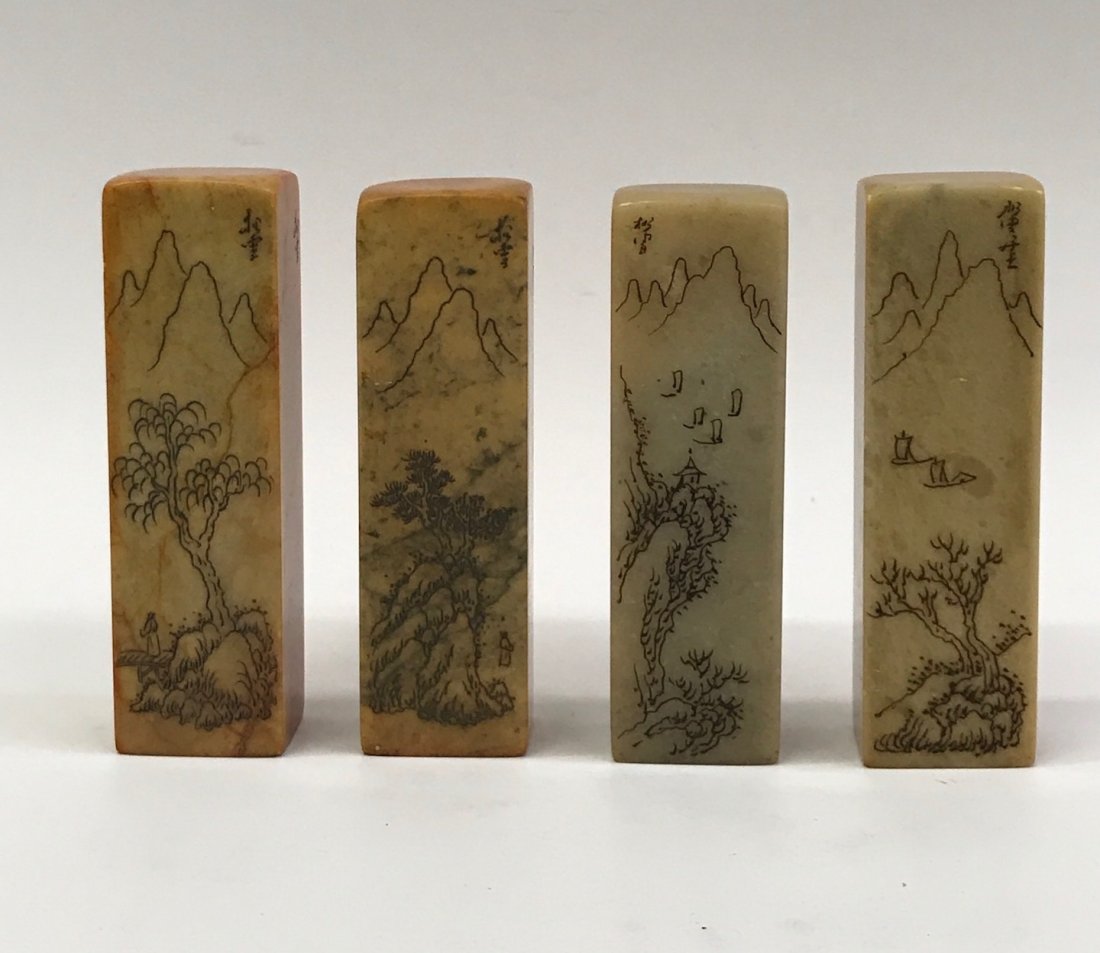 Set of 4 Yellow Soapstone Seal or Stamp: set of 4 Yellow Soapstone Seal, The dimension is 2.75 inches high x .5 inches wide. The shipping cost for domestic is $25.00 flat rate shipping within the Continental US, the International foreign shi