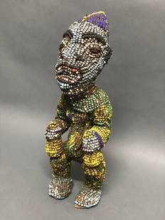 Bamileke Beaded Doll Statue: African Art Bamileke Beaded Doll Statue from Cameroon. The dimension 13 inches high x 4.25 inches wide. The packing and shipping cost with insurance for domestic is $30.00 flat rate shipping within th